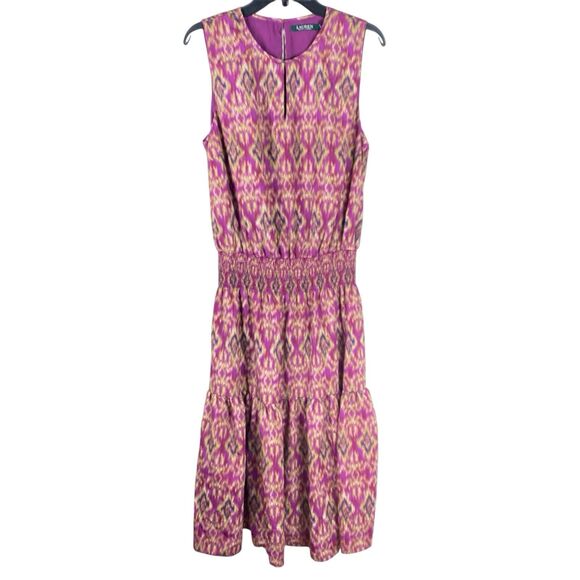 ⭐️ Lauren Ralph Lauren Tiered Sleeveless Dress Purple Plum Sz Large Spring - Picture 1 of 7